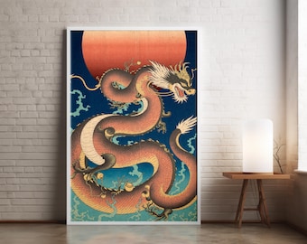 Print Ukiyo-e Red Dragon: Japanse mythische kunst (digitale download)