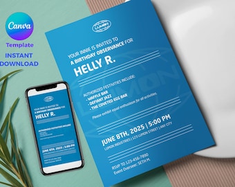 Severance inspired Birthday Invitation Template: Lumon Retro Design (Digital Download, Canva, 5x7 inch, smartphone)