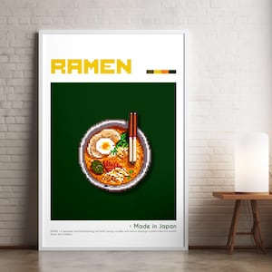 Ramen Digital Poster • Illustrated food • Kitchen Pixel Art • Light & Dark • Minimal Design