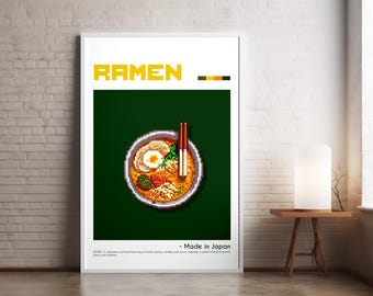 Ramen Digital Poster • Illustrated food • Kitchen Pixel Art • Light & Dark • Minimal Design