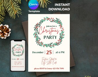 Christmas Party Invite Template | Whimsical Wrath | Stylish Friendsmas Dinner (Canva digital file)