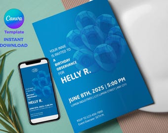 Severance Inspired Birthday Card Template: Retro Lumon Design (Digital Download, Canva, 5x7 inch, smartphone)