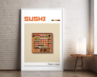 Sushi Digital Poster • Illustrated food • Kitchen Pixel Art • Light & Dark  •  Minimal Design