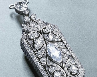 Antique Victorian Openable Necklace, Marquise & Round Cut Moissanite Diamond Necklace, Art Deco Wedding Necklace, Silver Necklace With Chain