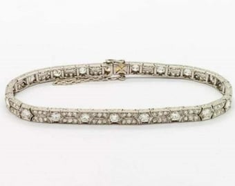 Art Deco Vintage Inspire Armband, Runt Tennisarmband med CZ-sten, Antikt Edwardianskt Armband, 925 Silverarmband För Henne, Bröllopsarmband
