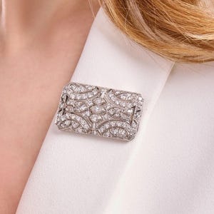Antique Art Deco Victorian Brooch, Multi Shape Moissanite Diamond Wedding Brooch, 925 Silver Edwardian Brooch, Women&#39;s Office Wear Brooch