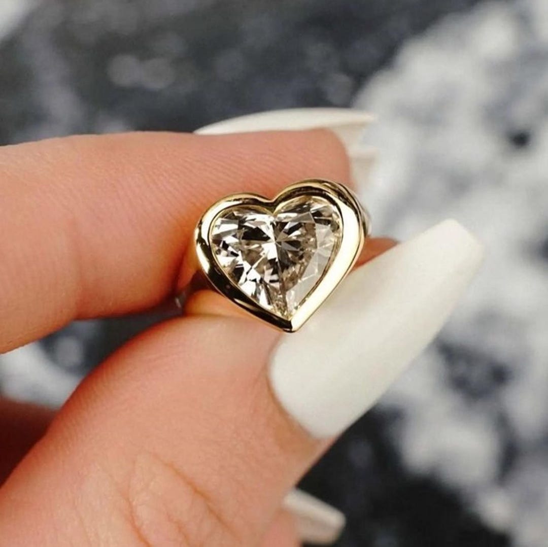 Bezel Set Heart Cut Moissanite Diamond Wedding Ring, Valentine's Day ...