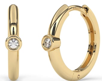 Lünette Set Solitärohrring, Rundschliff Moissanit Diamant Huggie Hoopohrring, Clip auf Hoopohrring, Frauen täglichen Tragen Ohrring, Geschenk für sie