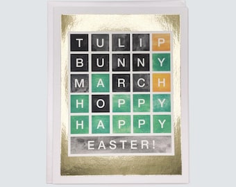 Handmade Easter Card, Wordle-Inspired Easter Watercolor with Gold Foil, Blank Greeting Card