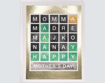 Handmade Mother's Day Card, Wordle-Inspired Mother's Day Watercolor with Gold Foil, Blank Greeting Card
