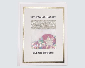 Handmade Congratulations Card, Confetti Congratulations Watercolor with Gold Foil, Blank Greeting Card