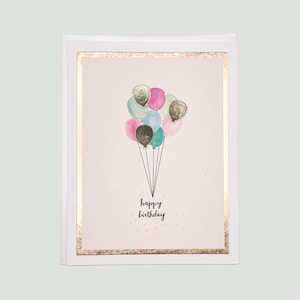 Handmade Birthday Balloons Card | Watercolor Design | Classy & Multi-Color | Gold Accents | HappiHello