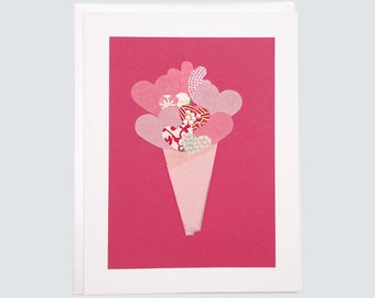 Handmade Any Occasion Card, Flower Bouquet Any Occasion Washi Paper, Blank Greeting Card
