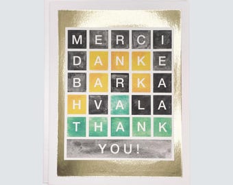 Handmade Thank You Card, Wordle-Inspired Thank You with Gold Foil Watercolor with Gold Foil, Thank You Note