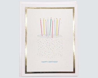 Handmade Birthday Card, Birthday Cake Funfetti Watercolor with Gold Foil, Birthday Gift