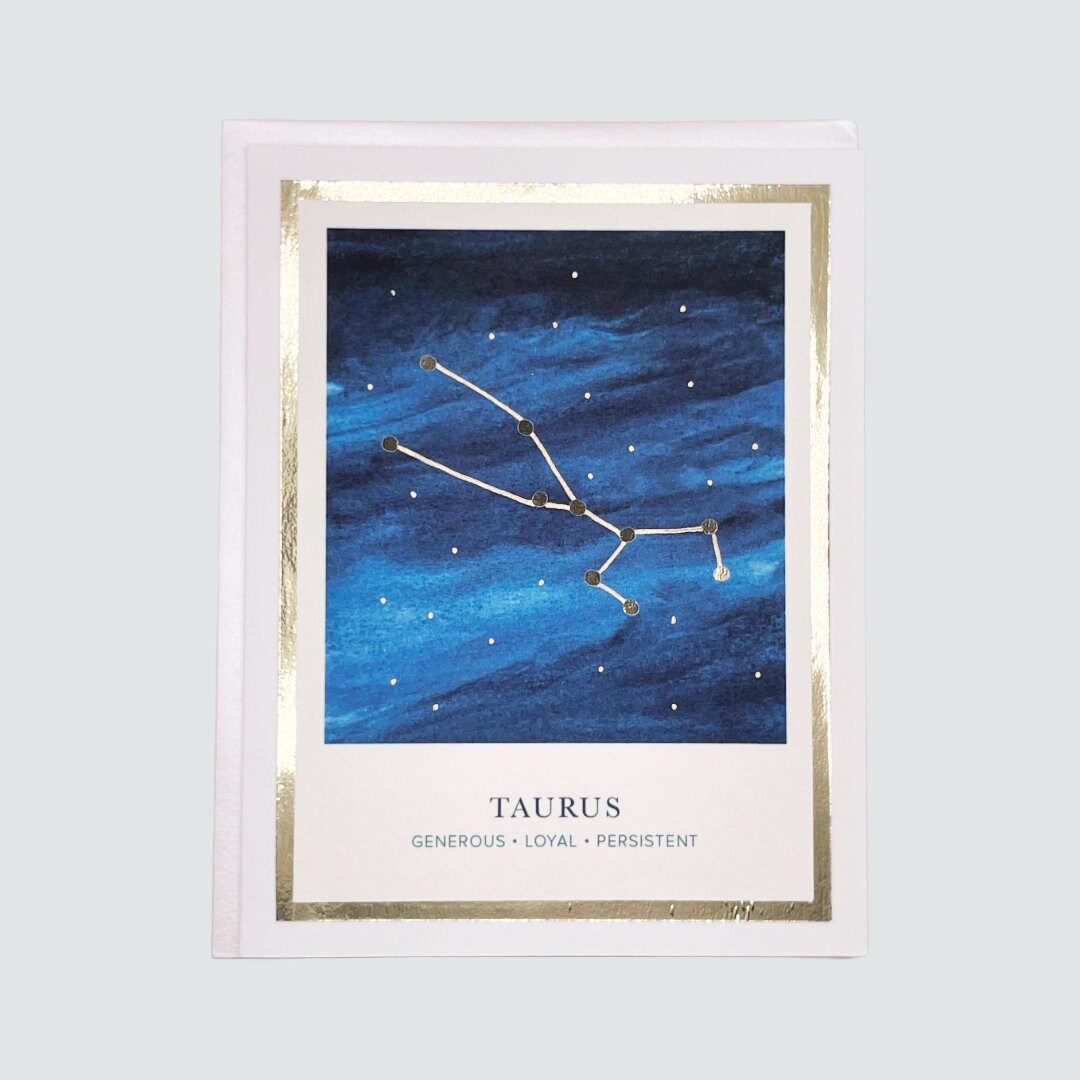 Taurus Sign Card Taurus Zodiac Card | Constellation Stars | Handcrafted Navy Gold Gel ...