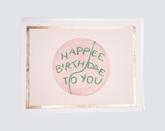 Handmade Birthday Card, Harry Potter-Inspired Birthdae Flat Watercolor with Rose Gold Foil, Birthday Gift