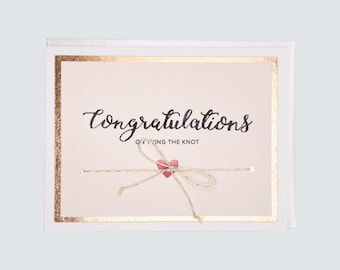 Handmade Wedding Card, Tying the Knot Wedding Watercolor with Rose Gold Foil, Newlywed Gift