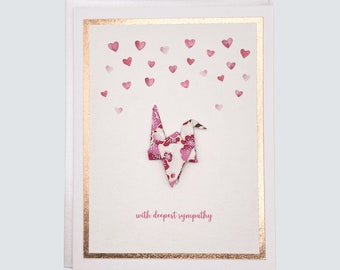 Handmade Sympathy Card, Paper Crane Sympathy Watercolor with Rose Gold Foil, Condolence Keepsake