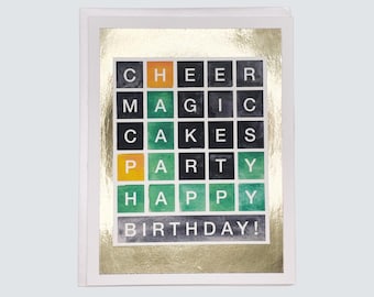 Handmade Birthday Card, Wordle-Inspired Birthday Watercolor with Gold Foil, Birthday Gift