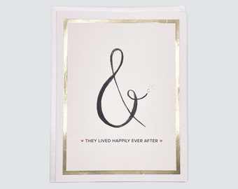 Handmade Wedding Card | Watercolor & They Lived Happily Ever After | Modern White Gold | HappiHello