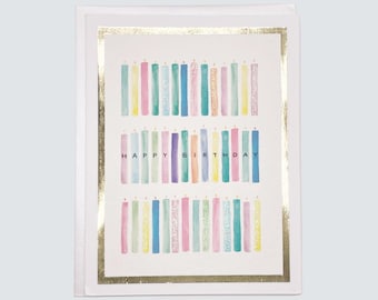Handmade Birthday Card, Lots of Birthday Candles Watercolor with Gold Foil, Birthday Gift