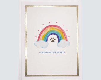 Handmade Pet Loss Card, Pet Loss Sympathy Watercolor with Gold Foil, Blank Greeting Card