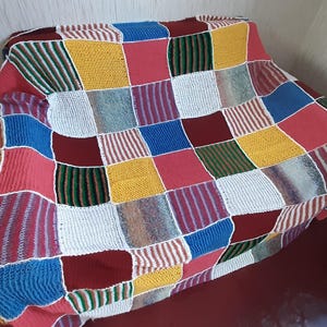 Hand-Knitted Patchwork Blanket, Warm Textured Yarns, One-of-a-Kind Design