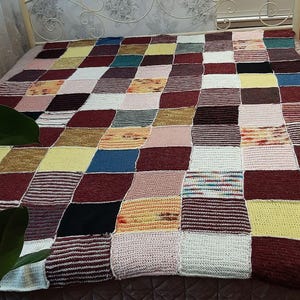 Hand-Knitted Patchwork Blanket, Warm Textured Yarns, One-of-a-Kind Design