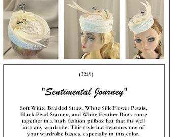 3219 "Sentimental Journey" Straw Pillbox Hat for 16" Fashion Dolls