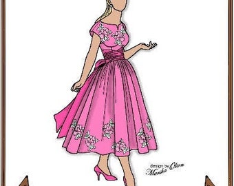 20-21" Cissy pattern "In the Rose Garden" - Gown, Hat, Gloves - Style 17 C