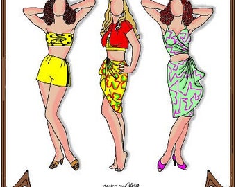 18" Kitty pattern "Beach Party" - Halter Top, Bandeau Top, Skirt, Shorts, Bolero Jacket - Style 13 K
