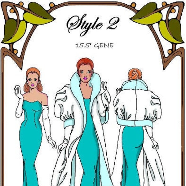 15" Gene pattern "Hollywood Glamour" form fitted gown, tailored shrug, opera length gloves - Style 2 G