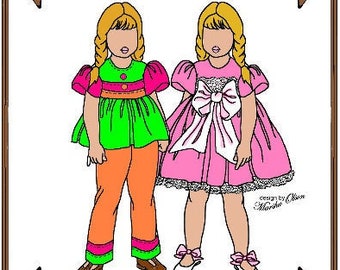 7-8" Riley pattern "It's a Girl Thing" Dress, Underskirt, Top, Pants - Style 72 R