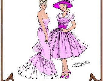 9-10" Tiny Kitty/ Cissette pattern "Beauty In Bloom" Mermaid style evening gown, full-skirted party dress, hat - Style 42 TK