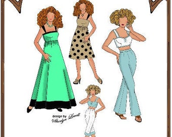 16" Ellowyne pattern "You're A Fine Girl" Dress, Pant, Shorts, Fitted Crop Top - Style 129 EW