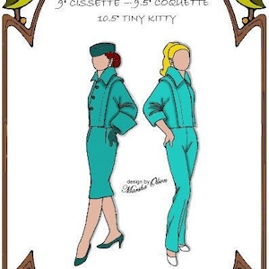 May include: A fashion doll pattern for a teal outfit, labeled "Style 43", for 9-inch and 9.5-inch dolls. The pattern is titled "A Step Up Perfect Patterns for Fashion Dolls 1999-2019".