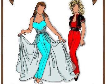 18" Kitty pattern "Party Girl" One-pc Jumpsuit, Overskirt, Pleated Sash - Style 14 K
