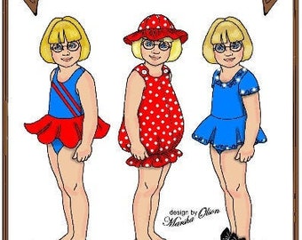 10" Ann Estelle pattern "Dancing In the Sand" Swimsuit, Bubblesuit, Sunhat - Style 98 AE10