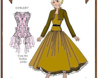 11.5" Bar bie pattern "The Rose Club" Dress, Bolero Jacket, Corset - Style 124 SB