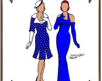 10.5" Tiny Kitty pattern "Hidden Assets" Evening Gown or Dress, Jacket, Hat - Style 48 TK