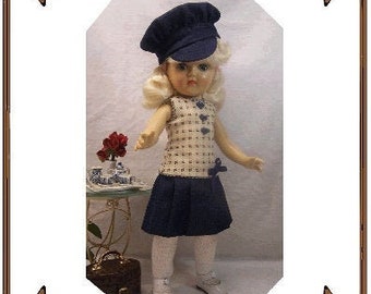 14" Toni pattern "Seashore Adventure" Drop Waisted Dress with Pleated Skirt, Poor Boy Hat - Style 199 TONI