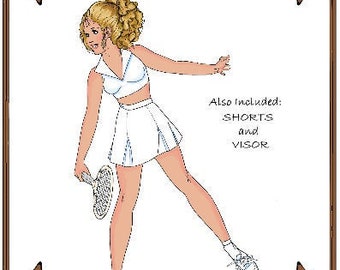 18" "40 Love" fashion doll pattern -  Halter Top, Shorts, Skirt, Sun Visor - Style 28 K
