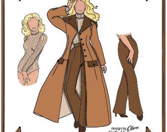 21" Cissy pattern "Big City" Floor length Duster Coat, Pants, Bodysuit - Style 66 C
