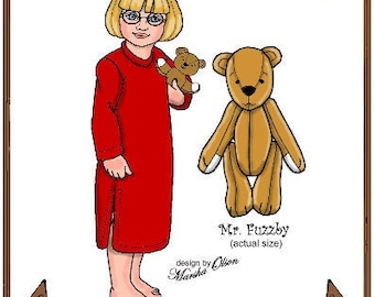 10" Ann Estelle pattern "Merry Christmas Mr. Fuzzby - Nightshirt & Teddy bear - Style 108 AE10