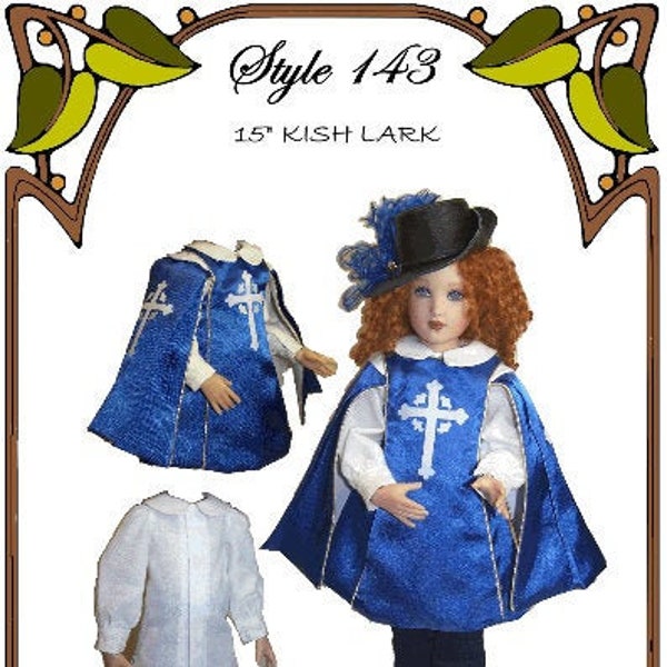 15" Kish dolls pattern "Cavalier de Phoenix" Tunic, Pants, Surcoat, Hat, Cuffed Boots - Style 143 Kish (14" Betsy McCall)