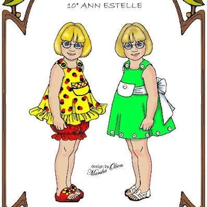 Peut inclure: Un patron de poupée en papier pour une poupée de 25 cm, représentant deux filles portant des robes d'été. Le patron est intitulé "Style 97" et "Sweet Taste of Summer".