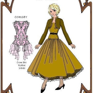 11.5&quot; Barbie pattern &quot;The Rose Club&quot; Dress, Bolero Jacket, Corset - Style 124 SB