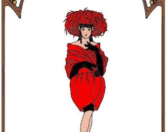 15" Gene pattern "Goodnight Kisses" Cocktail Dress, Blossom Skirt, Wrap, Pillbox Hat covered in Feathers - Style 56 G