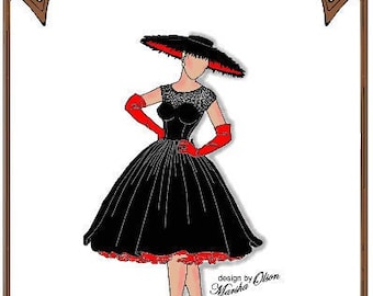 18" Kitty pattern "Cocktails At Nine" Cocktail Dress, Stockings, Hat, Gloves - Style 19 K